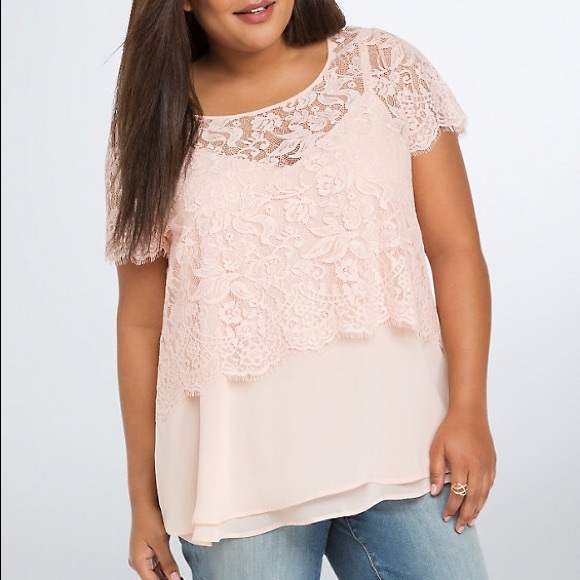 torrid Tops - Torrid Pink Blush Lace Crop Top